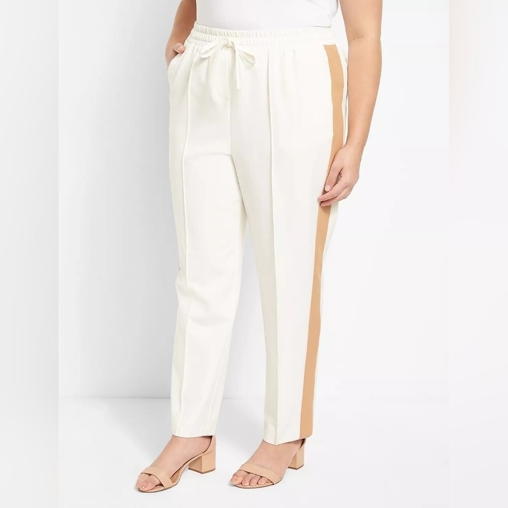 Lane Bryant Perfect Drape Pull-On Relaxed Ankle White Tan Pants Plus Size 24 NWT - Picture 2 of 10